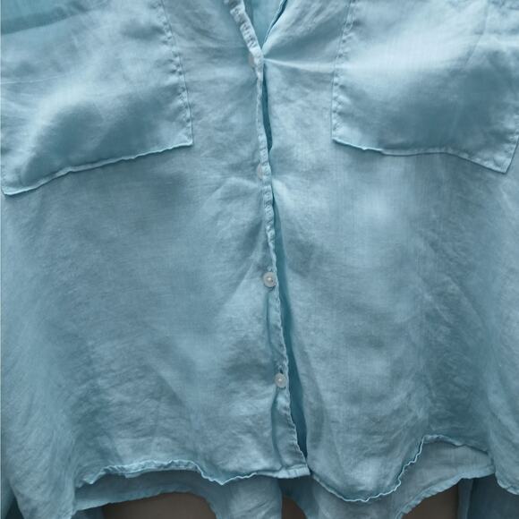 Madewell Blue Long Sleeve Button Front Cropped Shirt Top Casual Size XL Ramie - Picture 4 of 5